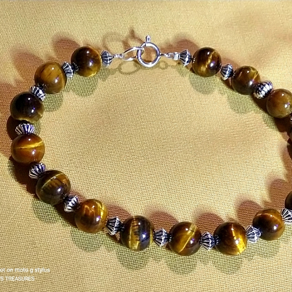 🛑 PRICE IS FIRM🛑 -TIGER'S EYE* (GOLDEN /BRACELET-8"/ CLASP, STERLING.